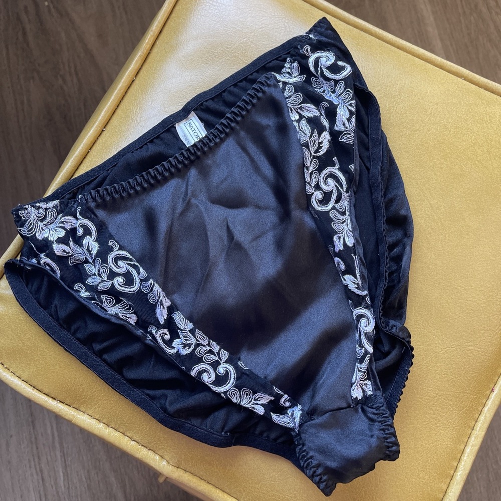 Vtg 90s L NATORI High Cut Satin Black Embroidered Panties Briefs 52524 Sz Med